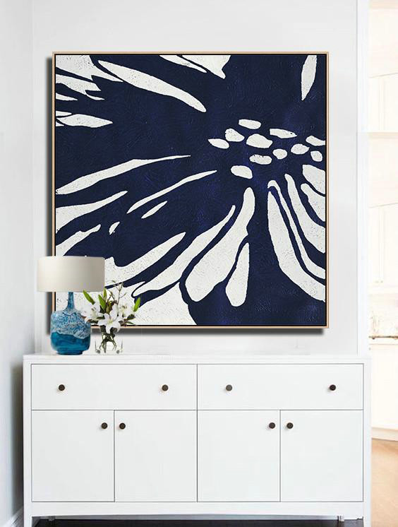 Hand Painted Aclylic Painting On Canvas,Hand Painted Navy Minimalist Painting On Canvas,Hand Made Original Art